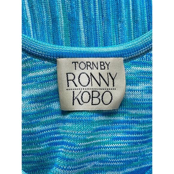 Torn‎ by Ronny Kobo Dress Womens Small Fit & Flare Skater Mini Blue Ribbed Knit - Picture 6 of 9
